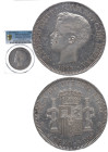 1895. Alfonso XIII (1886-1931). Puerto Rico. Peso. PGV. A&C 128. Ag. Encapsulada por PCGS en AU DETAILS. EBC. Est.1000.