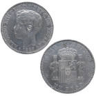 1897. Alfonso XIII (1886-1931). Manila. 1 peso. SGV. A&C 122. 24,98 g. Múltiples marquitas. MBC+. Est.160.