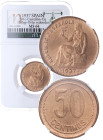1937. II República (1931-1939). Castellón. 50 Céntimos Orlas redondas. 0M. A&C 27. Cu. Encapsulada por NN COINS en MS 64. SC. Est.65.