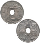 1949*51. Franco (1939-1975). Madrid. 50 céntimos. Ni. Flechas invertidas. SC. Est.50.