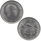 1957*59. Franco (1939-1975). 5 pesetas. A&C 99. Ni. EBC+. Est.25.
