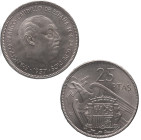 1957*64. Franco (1939-1975). 25 pesetas. A&C 119. Ni. SC. Est.20.