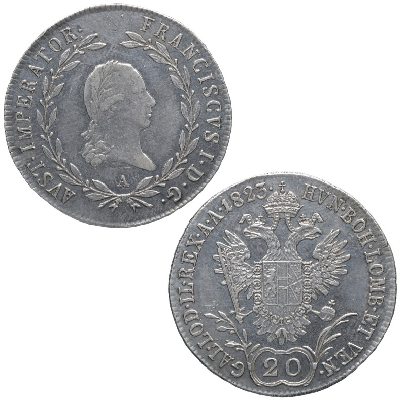 1823. Austria. Francisco II. Viena. 20 kreuzer. A. KM# 2143. Ag. 6,66 g. AVST IM...
