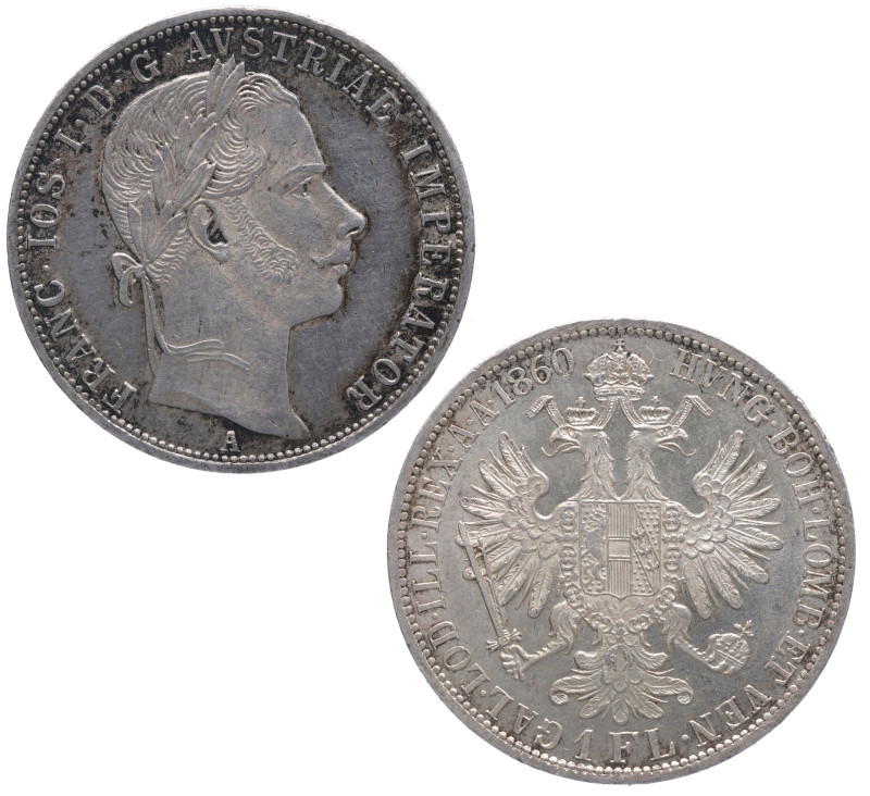 1860. Austria. Franz Joseph I. Viena. 1 florín. A. KM# 2219. Ag. 12,36 g. FRANC ...