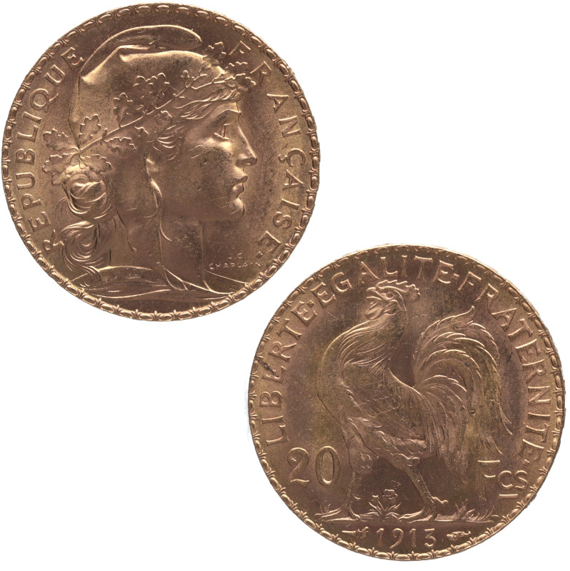 1913. Francia. París. 20 francos. KM# 857. Au. 6,45 g. RÉPUBLIQUE FRANÇAISE /20 ...