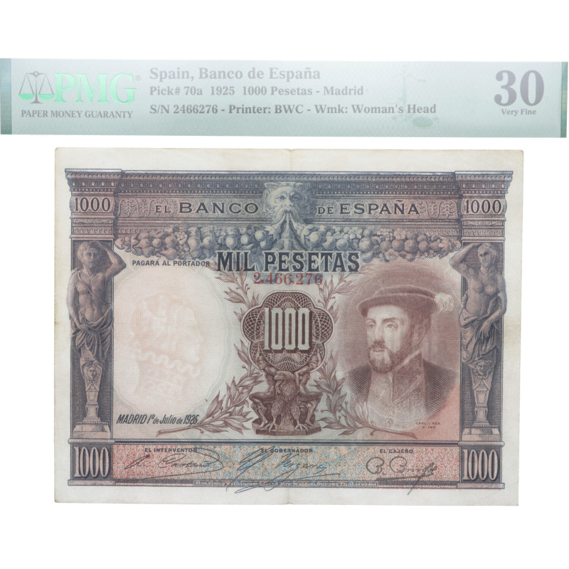 1925. II República (1931-1939). Sin serie. 1000 pesetas. Juan Sebastian el Cano....