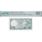 1954. Estado Español (1936-1975). Sin serie. 5 pesetas. Pick#146a. Encapsulado por PMG en 65 EPQ. SC. Est.80.