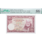 1951. Estado Español (1936-1975). Serie A. 50 pesetas. Pick#141a. Encapsulado por PMG en 66 EPQ. SC. Est.140.