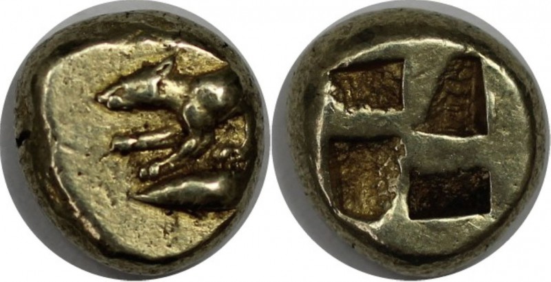 Griechische Münzen, MYSIA. Kyzikos EL Hekte Circa 500-475 v. Chr. Hound nach lin...