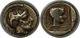 Griechische Münzen, LESBOS, Mytilene. EL Hekte Circa 412-378 v. Chr. Kopf der Athene rechts, Tragen Crested Attic Helm / Kopf von Artemis-Kybele recht...