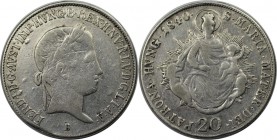 RDR – Habsburg – Österreich, RÖMISCH-DEUTSCHES REICH. Österreich-Ungarn. Ferdinand I. (1835-1848). 20 Kreuzer 1840 B, Silber. Sehr schön