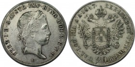 RDR – Habsburg – Österreich, RÖMISCH-DEUTSCHES REICH. Österreich-Ungarn. Ferdinand I. (1835-1848). 20 Kreuzer 1847 C, Silber. Sehr schön