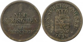Altdeutsche Münzen und Medaillen, SACHSEN - ALBERTINE. Friedrich August II. (1836-1854). 1 Neugroschen (10 Pfennige) 1848 F. Sehr schön