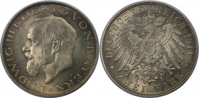 Deutsche Münzen und Medaillen ab 1871, REICHSSILBERMÜNZEN, Bayern. Ludwig III (1913-1918). 2 Mark 1914 D, Silber. Jaeger 51. Stempelglanz. Patina