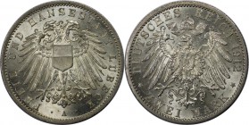Deutsche Münzen und Medaillen ab 1871, REICHSSILBERMÜNZEN, Lübeck. 2 Mark 1912 A, Silber. Jaeger 81. Stempelglanz