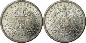 Deutsche Münzen und Medaillen ab 1871, REICHSSILBERMÜNZEN, Lübeck. 3 Mark 1912 A, Silber. Jaeger 82. Stempelglanz