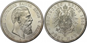 Deutsche Münzen und Medaillen ab 1871, REICHSSILBERMÜNZEN, Preußen, Friedrich III (1888-1888). 5 Mark 1888 A, Silber. Jaeger 99. Stempelglanz