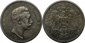 Deutsche Münzen und Medaillen ab 1871, REICHSSILBERMÜNZEN, Preußen, Wilhelm II (1888-1918). 2 Mark 1905 A, Silber. Jaeger 102. Sehr schön