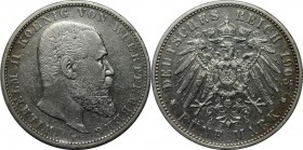 Deutsche Münzen und Medaillen ab 1871, REICHSSILBERMÜNZEN, Württemberg, Wilhelm II (1891-1918). 5 Mark 1903 F, Silber. Jaeger 176. Sehr schön, Kratzer...
