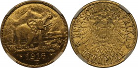 Deutsche Münzen und Medaillen ab 1871, DEUTSCHE KOLONIEN. 15 Rupien 1916 T, Gold. KM 16. NGC MS-62
