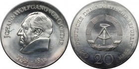 Deutsche Münzen und Medaillen ab 1945, Deutsche Demokratische Republik bis 1990. 20 Mark 1969 A, (Zum 220. Geburtstag von Johann Wolfgarg von Goethe)....