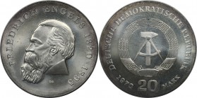 Deutsche Münzen und Medaillen ab 1945, Deutsche Demokratische Republik bis 1990. 20 Mark 1970 A, (Zum 150. Geburtstag von Friedrich Engels). Silber. K...
