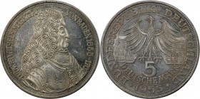 Deutsche Münzen und Medaillen ab 1945, BUNDESREPUBLIK DEUTSCHLAND. 5 Mark 1955 G, Silber. Jaeger 390. Vorzüglich-Stempelglanz