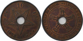 Europäische Münzen und Medaillen, Belgien / Belgium. Belgisch Kongo Leopold II. von Belgien (1865-1909). 10 Centimes 1888, Kupfer. KM 4. Vorzüglich+...