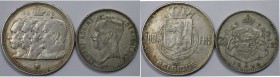 Europäische Münzen und Medaillen, Belgien / Belgium, Lots und Sammlungen. 20 Francs 1934 KM 104.1, 100 Francs 1948 KM 138.2, Lot von 2 Münzen, Silber....