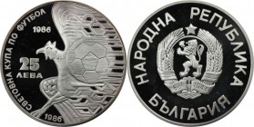 Europäische Münzen und Medaillen, Bulgarien / Bulgaria. Fussball WM 1986 in Mexiko. 25 Leva 1986, Silber. 0.69 OZ. KM 156. Polierte Platte
