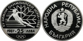 Europäische Münzen und Medaillen, Bulgarien / Bulgaria. Olympische Spiele 1988 in Calgary - Skiabfahrt. 25 Leva 1987, Silber. 0.69 OZ. KM 160. Poliert...