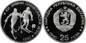 Europäische Münzen und Medaillen, Bulgarien / Bulgaria. Olympiade Albertville 1992 - Skilanglauf. 25 Leva 1990, Silber. 0.7 OZ. KM 195. Polierte Platt...