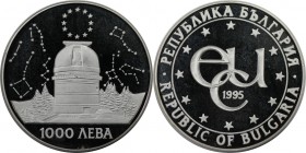 Europäische Münzen und Medaillen, Bulgarien / Bulgaria. Integration in die EU - Sternwarte. 1000 Leva 1995, Silber. 1,0 OZ. KM 217. Polierte Platte