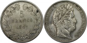 Europäische Münzen und Medaillen, Frankreich / France. Louis Philippe (1830-1848). 5 Francs 1847 A, Silber. KM 749.1. Sehr schön