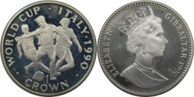 Europäische Münzen und Medaillen, Gibraltar. Weltcup-Fußball. 1 Krona 1990, Silber. 0.84 OZ. KM 38a. Polierte Platte