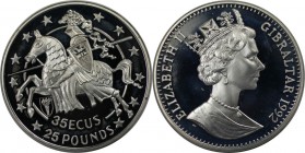 Europäische Münzen und Medaillen, Gibraltar. Gibraltar Ritter zu Pferd nach links mit Olympiafackel. 35-25 Ecus-Pounds 1992, Silber. 0.84 OZ. KM 338. ...