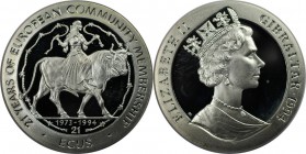 Europäische Münzen und Medaillen, Gibraltar. Europa auf dem Stier. 21 Ecus 1994, Silber. 0.57 OZ. KM 491. Polierte Platte. Min.berührt.