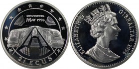 Europäische Münzen und Medaillen, Gibraltar. Two trains and motor vehicle. 21 Ecus 1994, Silber. 0.57 OZ. KM 486. Polierte Platte. Leicht berührt. Pat...