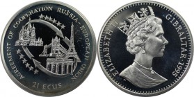 Europäische Münzen und Medaillen, Gibraltar. Agreement of Cooperation between Russia and European Union. 21 Ecus 1995, Silber. 0.57 OZ. KM 499. Polier...