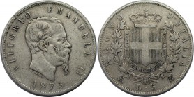 Europäische Münzen und Medaillen, Italien / Italy. Viktor Emanuel II. (1849 - 1878). 5 Lire 1875 M BN, Silber. KM 8.3. Schön-sehr schön