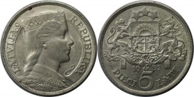 Europäische Münzen und Medaillen, Lettland / Latvia. 5 Lati 1932, Silber. KM 9. Fast Vorzüglich