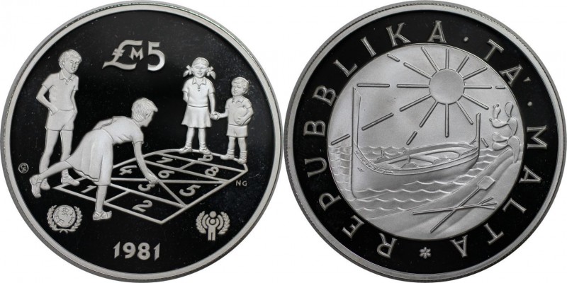Europäische Münzen und Medaillen, Malta. Jahr des Kindes. 5 Pounds 1981, Silber....