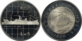 Europäische Münzen und Medaillen, Malta. 5 Liri 1986, Silber. 0.59 OZ. KM 83. Polierte Platte