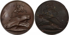 Russische Münzen und Medaillen, Katharina II (1762-1796). Einseitig Prägung Medaille 1782, Reiterstatue Peters I. auf dem St. Petersburger. Kupfer. 29...
