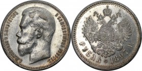 Russische Münzen und Medaillen, Nikolaus II (1894-1918). Rubel 1897, Brüssel. Silber. Bitkin 203. Sev 4044, Uzd 2078. UNC. Einige vordere Haarlinien, ...
