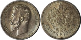 Russische Münzen und Medaillen, Nikolaus II (1894-1918). Rubel 1909, Silber. PCGS AU Details, feine Patina