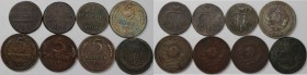 Russische Münzen und Medaillen, Lots und Samllungen Russische Münzen und Medaillen. 3 x 1 Kopeke 1799-1800 EM, 2 Kopeken 1759, 4 x 5 Kopeken 1924, Lot...