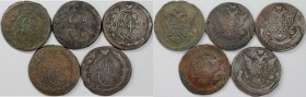 Russische Münzen und Medaillen, Lots und Samllungen Russische Münzen und Medaillen. 5 x 5 Kopeken 1769 - 1778 EM, Kupfer. Sehr schön - Sehr schön-vorz...