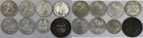 Russische Münzen und Medaillen, Lots und Samllungen Russische Münzen und Medaillen. 5 Kopeken 1911, 25 Kopeken 1877, 6 x 50 Kopeken 1925-27, Lot von 8...