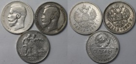 Russische Münzen und Medaillen, Lots und Samllungen Russische Münzen und Medaillen. 3 x 1 Rubel 1897-1924, Lot von 3 münzen. Silber. Sehr schön-vorzüg...